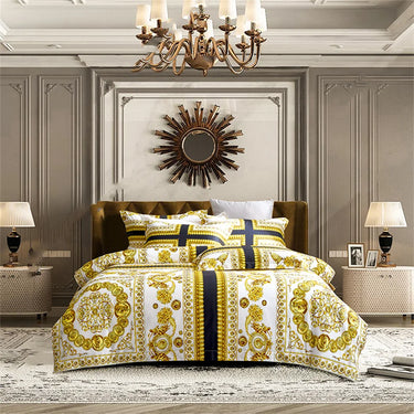 Gold Black Luxury European Baroque Linens Wedding Duvet Cover Set, 1200TC Egyptian Cotton Bedding Set